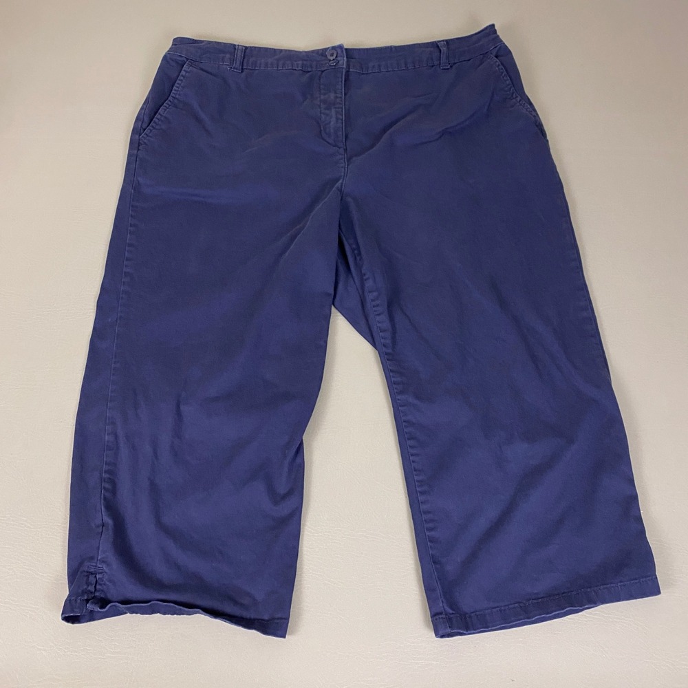 Karen Scott Cropped Pants Women's Plus Size 16W Capri Navy Blue Cotton Spandex